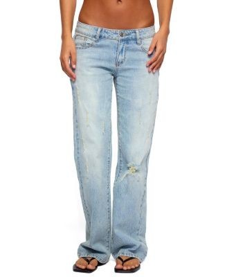 Edikted Lainie Distressed Low Rise Bootcut Jeans