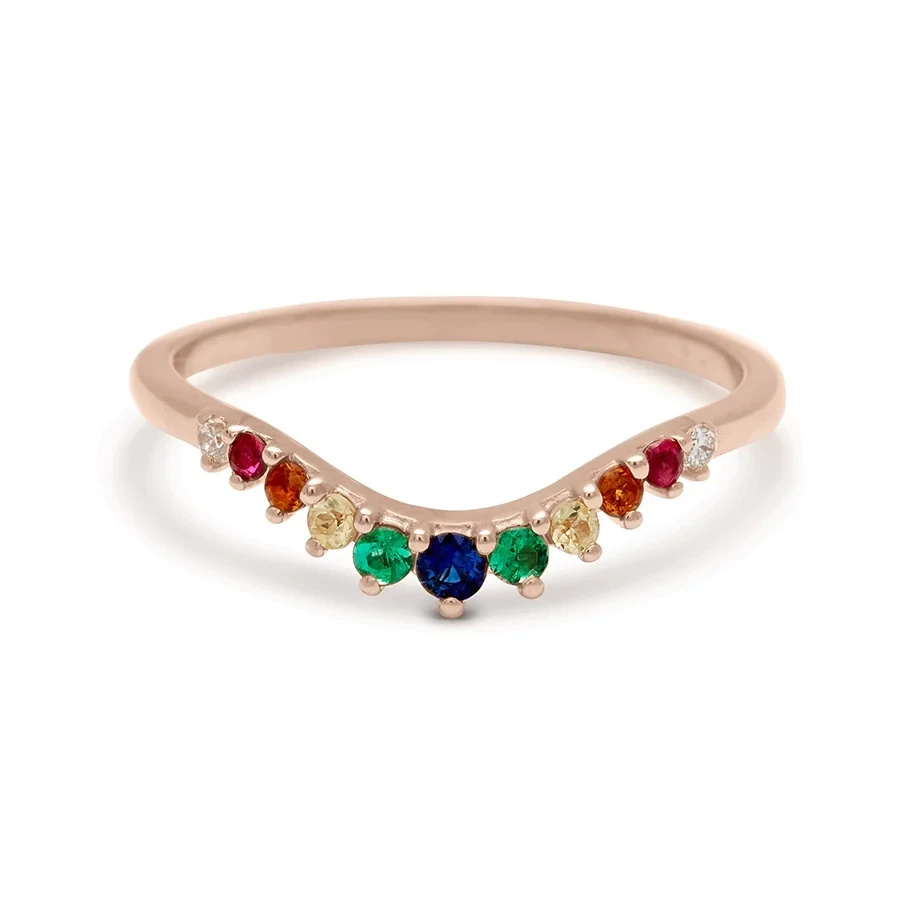 Rainbow Tiara Curve Band - 14k Gold & Rainbow Sapphires