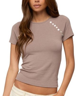 Edikted Rowan Iridescent Button Raglan T Shirt