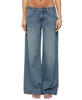 Edikted Rhinestone Low Rise Wide Leg Jeans