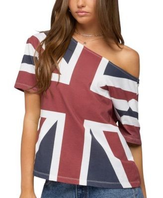 Edikted Union Jack Off Shoulder T Shirt