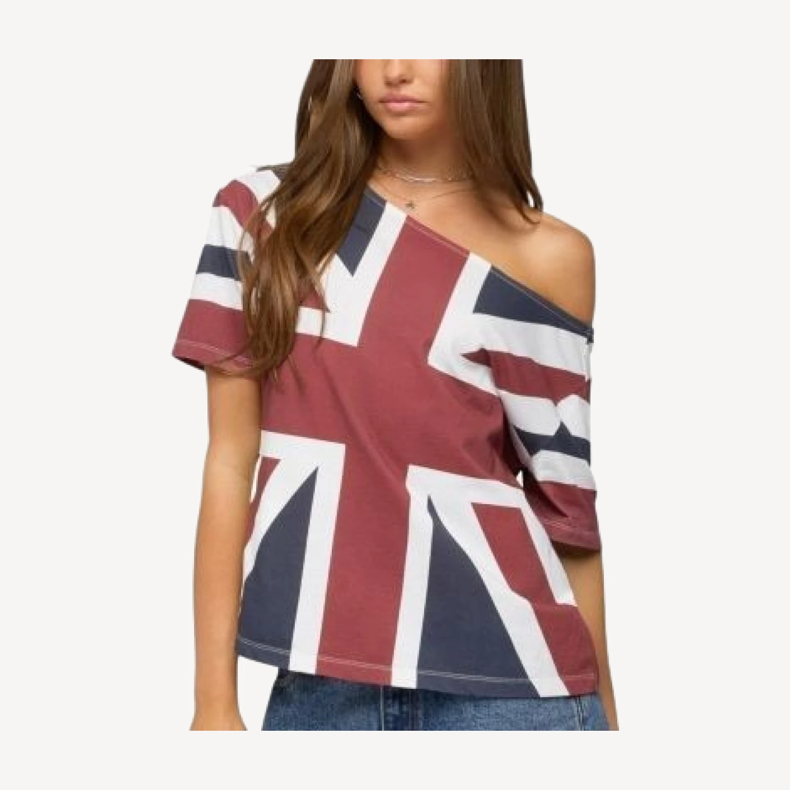 Edikted Union Jack Off Shoulder T Shirt