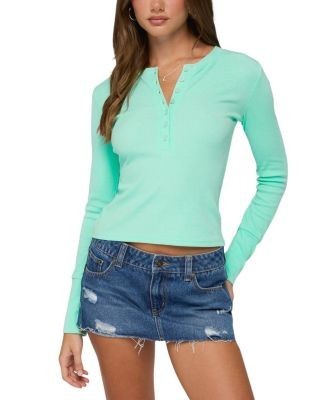 Edikted Yerin Long Sleeve Henley Ribbed Top