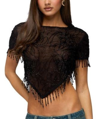 Edikted Yanna Beaded Fringe Poncho Top