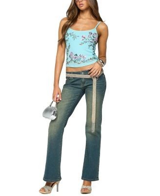 Edikted Blair Floral Bead & Sequin Mesh Top