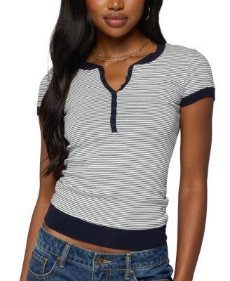 Edikted Regin Striped Ribbed Henley Top