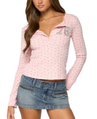 Edikted 76 Rhinestone Floral Henley Top