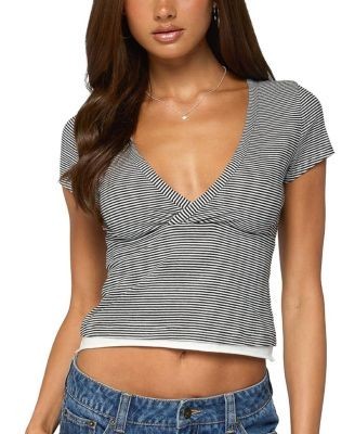 Edikted Yannah Striped Layered V Neck Top