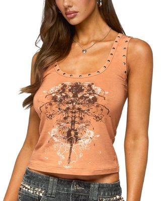 Edikted Demea Studded Graphic Tank Top