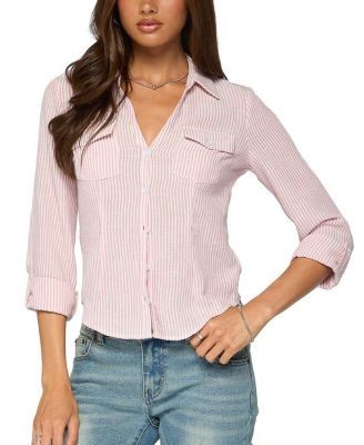 Edikted Phobe Striped Button Up Top