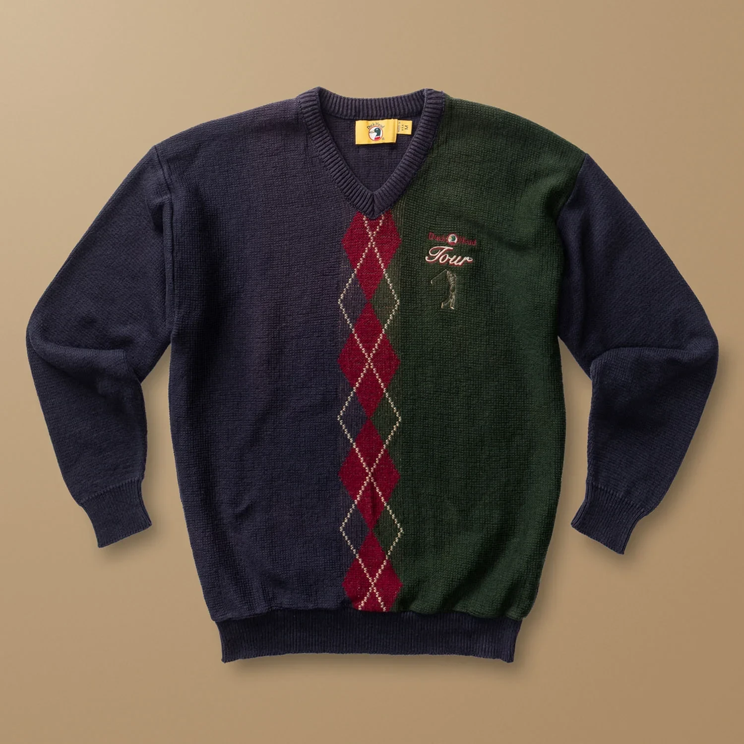 Argyle Color Block V-Neck Sweater M - Duck Head Vintage