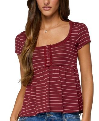 Edikted Jina Lacey Striped Babydoll Henley Top