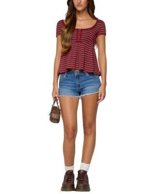 Edikted Jina Lacey Striped Babydoll Henley Top