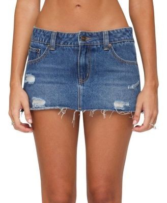 Edikted Nylah Distressed Denim Mini Skort