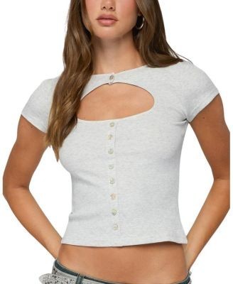 Edikted Tyla Button Up Keyhole Cutout Top