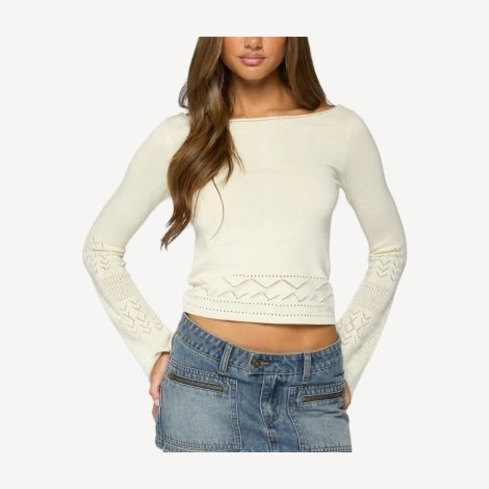 Edikted Maple Pointelle Knit Long Sleeve Top