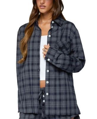 Edikted Alessa Plaid Button Up Long Sleeve Top
