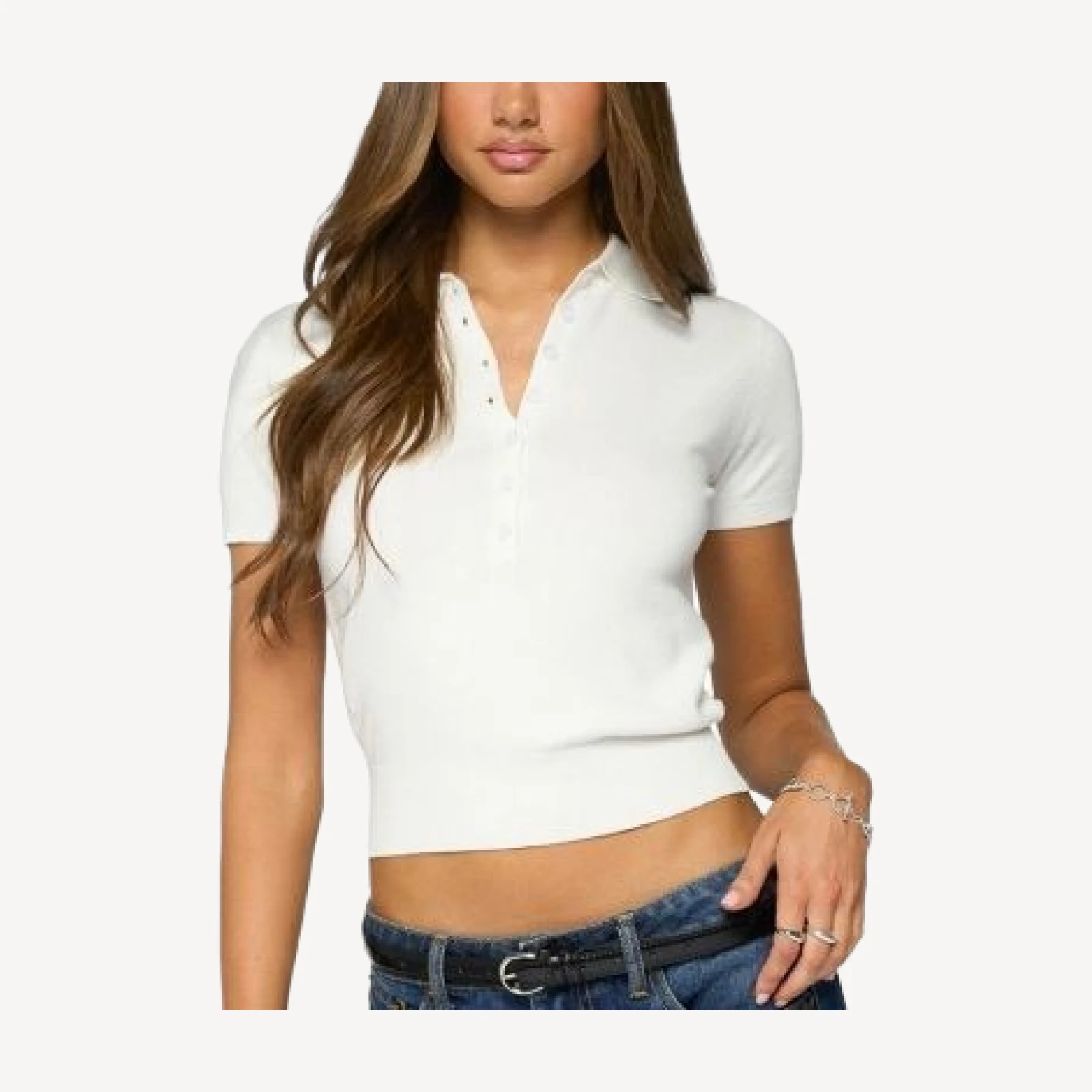 Edikted Gaela Collared Knit Henley Top
