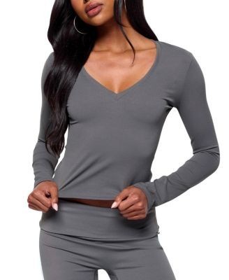 Edikted Ferne Long Sleeve V Neck Top