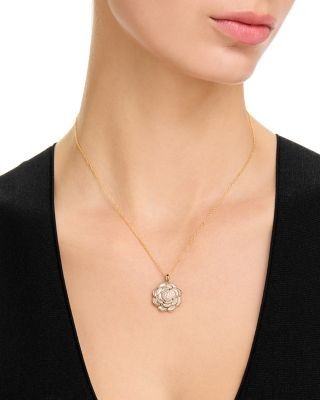 Bloomingdale's Fine Collection Mother of Pearl & Diamond Flower Pendant Necklace in 14K Yellow Gold, 16-18