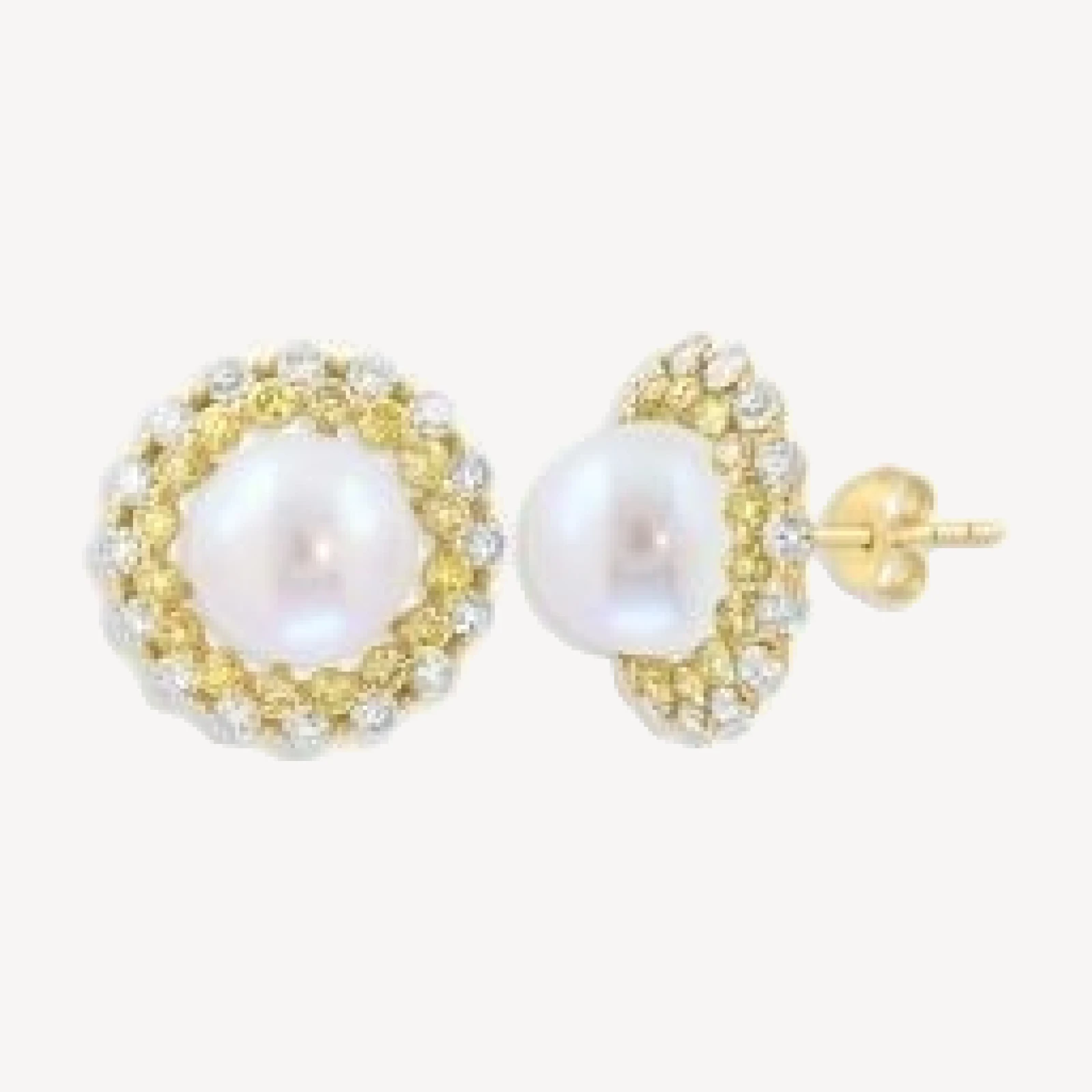 Bloomingdale's Fine Collection Pearl Spring Freshwater Pearl, Yellow Diamond & White Diamond Halo Stud Earrings in 14K Yellow Gold