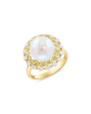 Bloomingdale's Fine Collection Pearl Spring Freshwater Pearl & White & Yellow Diamond Halo Ring in 14K Yellow Gold