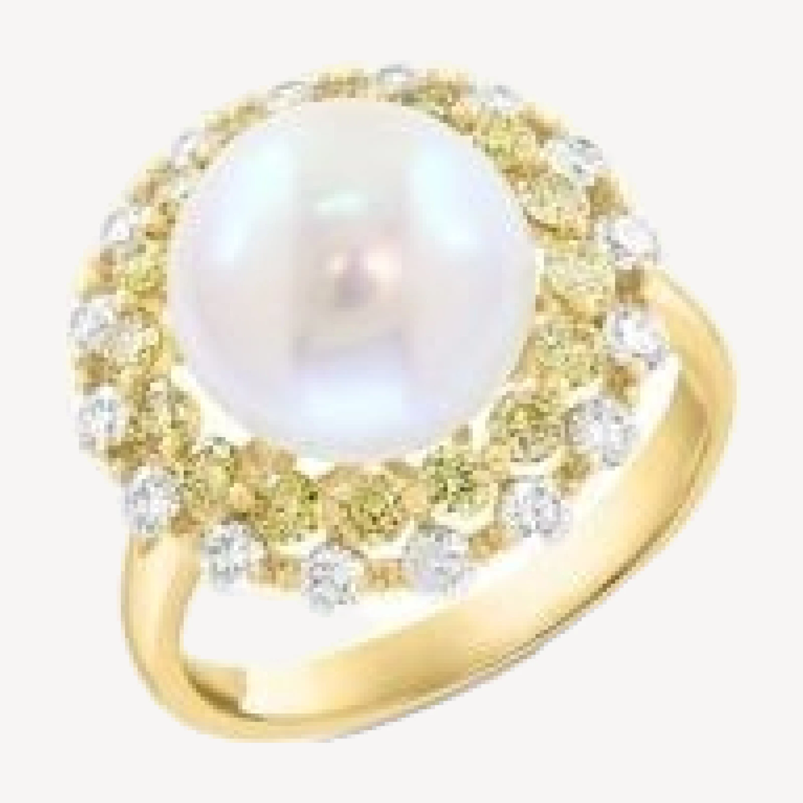 Bloomingdale's Fine Collection Pearl Spring Freshwater Pearl & White & Yellow Diamond Halo Ring in 14K Yellow Gold