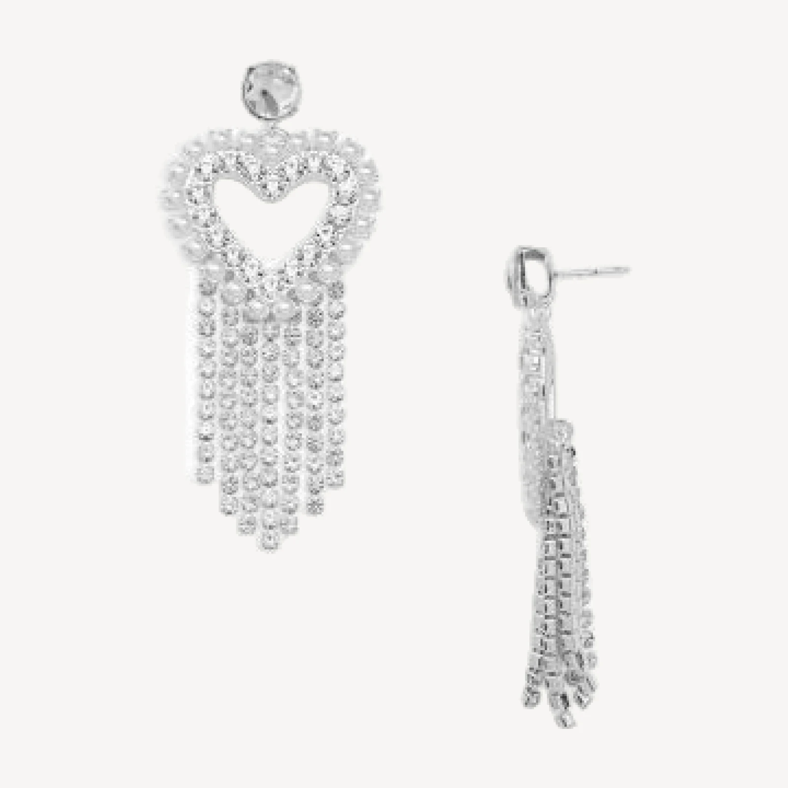 Aqua Salvo Rhinestone Heart Fringe Drop Earrings - Exclusive