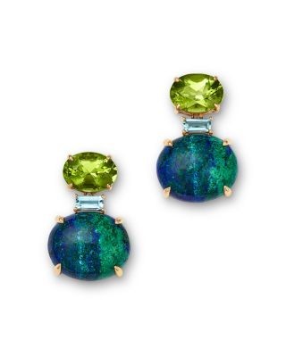 Bloomingdale's Fine Collection Blue Topaz, Peridot & Azurite East West Oval Drop Earrings in 14K Yellow Gold