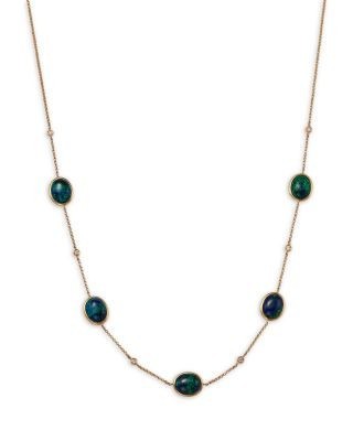 Bloomingdale's Fine Collection Azurite & Diamond Bezel Collar Necklace in 14K Yellow Gold, 16-18