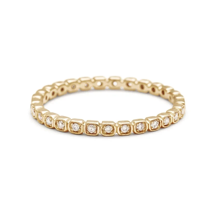 Tiny Wheat Eternity Band - 14k Gold & White Diamonds