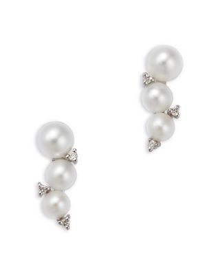 Bloomingdale's Fine Collection Spring Pearl Freshwater Pearl & Diamond Earrings in 14K White Gold