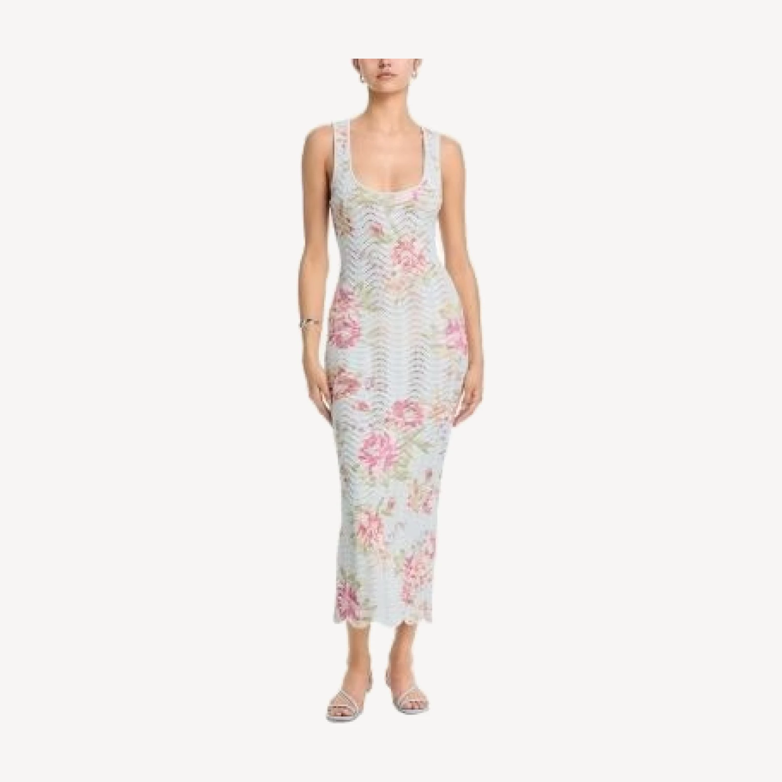 Aqua Floral Sweater Knit Tank Midi Dress