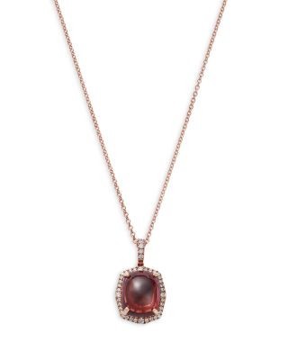Bloomingdale's Fine Collection Garnet & Diamond Halo Pendant Necklace in 14K Rose Gold, 16-18