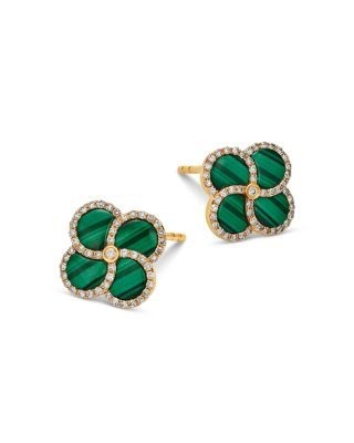 Bloomingdale's Fine Collection Malachite & Diamond Clover Stud Earrings in 14K Yellow Gold