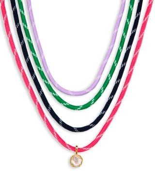 Aqua Bezel Stone Cord Pendant Necklace, Set of 4 - Exclusive