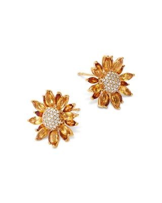 Bloomingdale's Fine Collection Citrine & Diamond Daisy Stud Earrings in 14K Yellow Gold