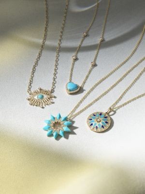 Bloomingdale's Fine Collection Turquoise & Diamond Heart Pendant Necklace in 14K Yellow Gold, 16-18