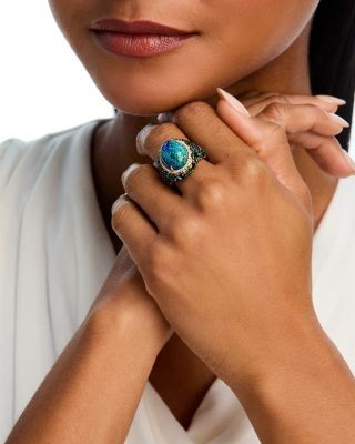 Bloomingdale's Fine Collection Multi Gemstone & Diamond Oval Halo Statement Ring in 14K Yellow Gold