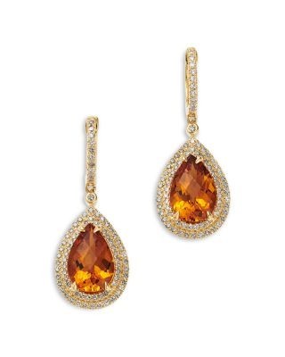 Bloomingdale's Fine Collection Cognac Citrine & Diamond Pear Shaped Halo Drop Earrings in 14K Yellow Gold