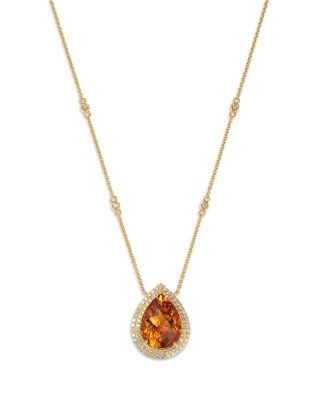 Bloomingdale's Fine Collection Cognac Citrine & Diamond Pear Shaped Halo Pendant Necklace in 14K Yellow Gold, 18