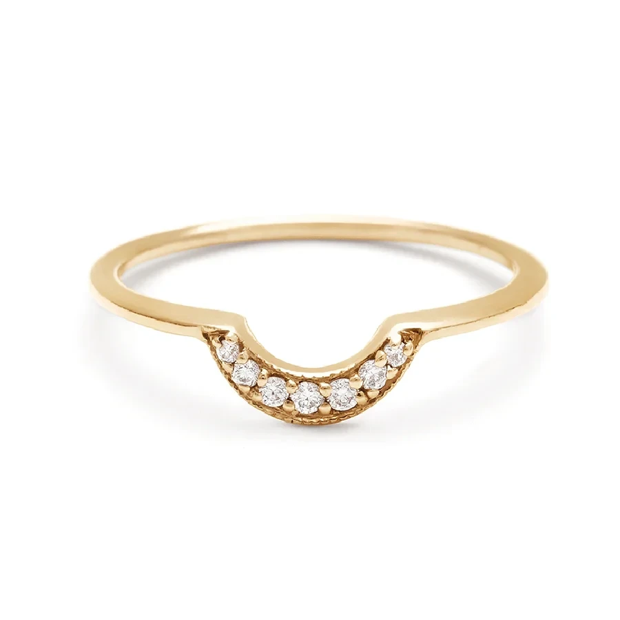 Tiny Crescent Band - 14k Gold & White Diamonds
