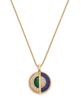 Bloomingdale's Fine Collection Lapis Lazuli, Malachite & Diamond Medallion Pendant Necklace in 14K Yellow Gold
