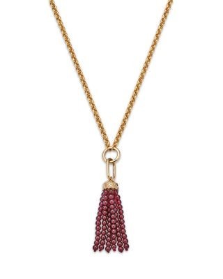 Bloomingdale's Fine Collection Beaded Garnet & Diamond Accent Pendant Necklace in 14K Yellow Gold