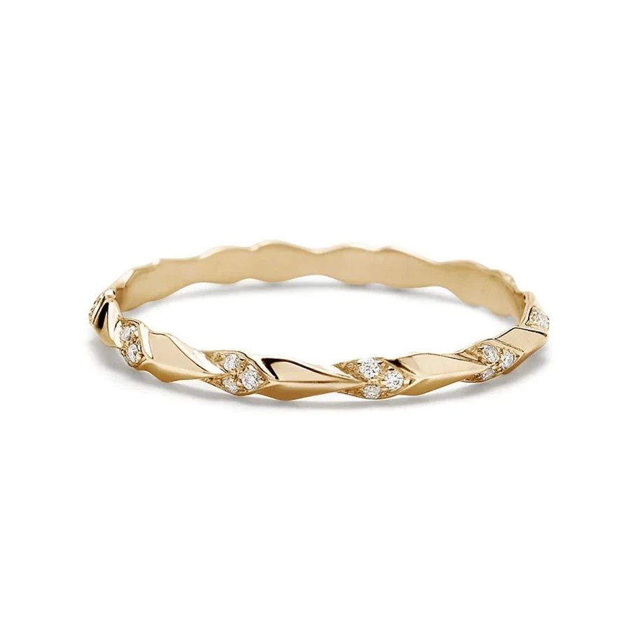 Tiny Sheaves Pavé Band - 14k Gold & White Diamonds