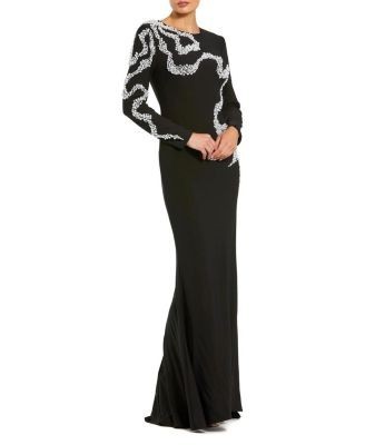 Mac Duggal Petite Jersey Evening Gown With Beaded Swirl Detail