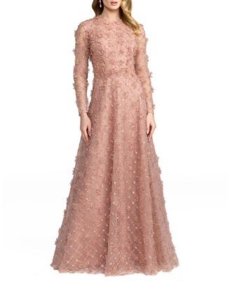 Mac Duggal High Neck Long Sleeve Embellished A-Line Gown
