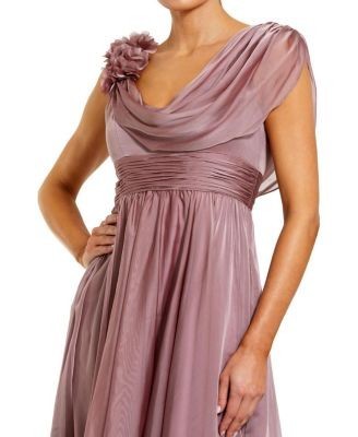 Mac Duggal Chiffon Cowl Neck Midi Dress With 3D Flowers
