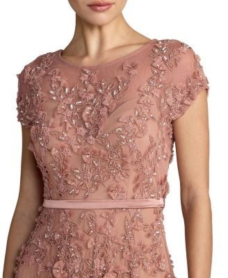 Mac Duggal Floral Embellished Cap Sleeve Midi Dress