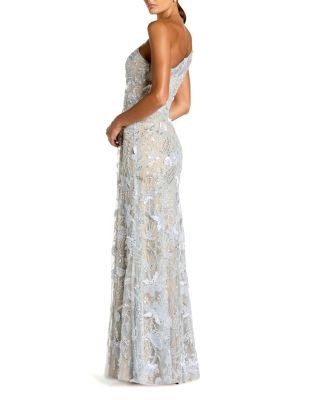 Mac Duggal Petite One Shoulder Lace Embroidered A Line Gown